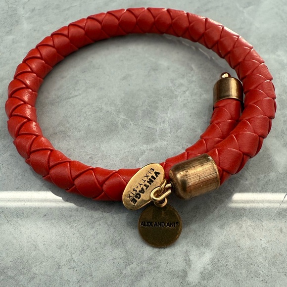 Vintage Sixty-Six Alex And Ani Red Braided Leather Wrap Bracelet - Picture 3 of 7